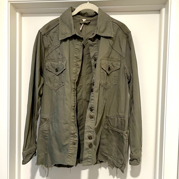 Free People distressed army green jacket